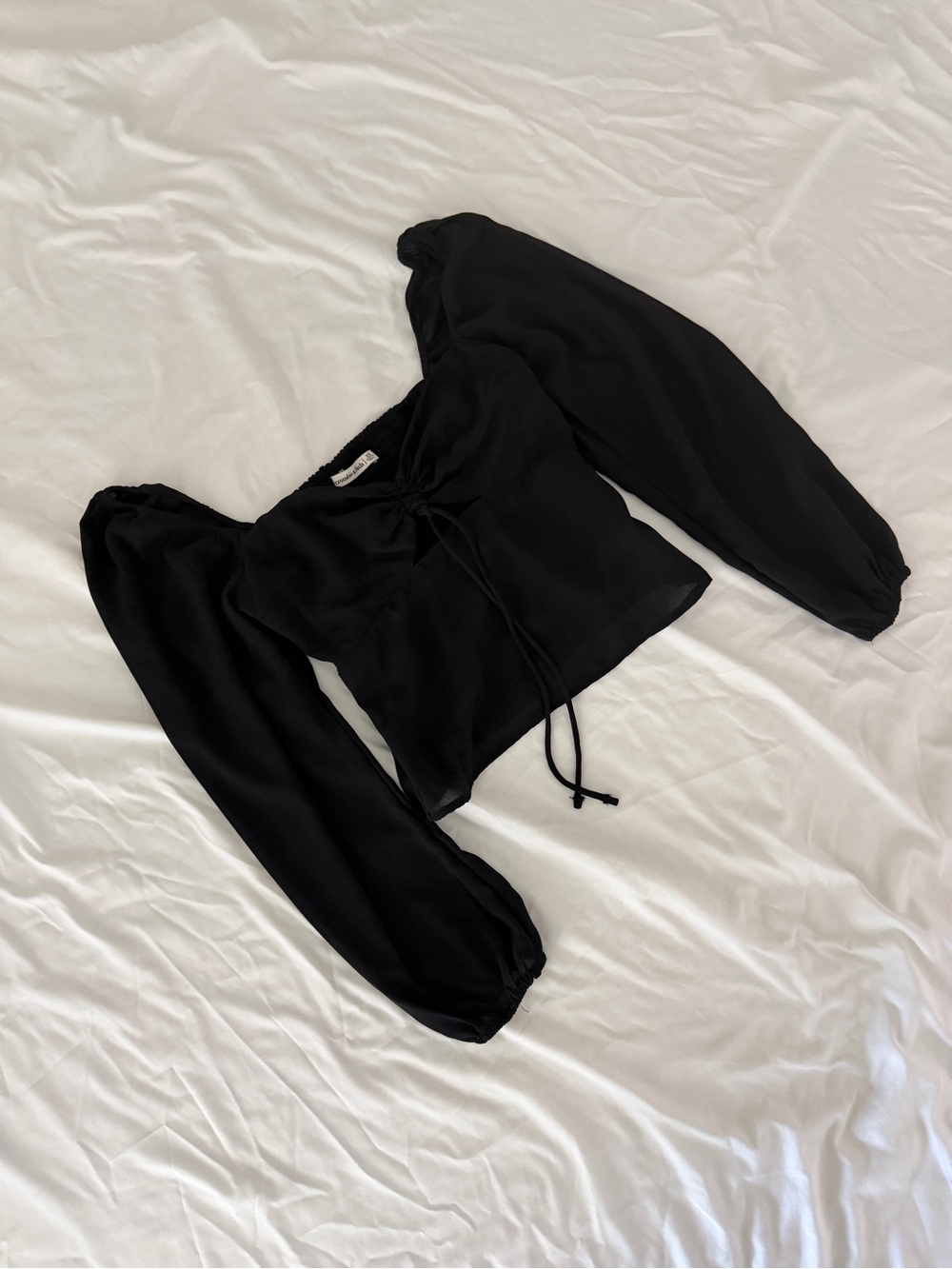 Abercrombie & Fitch Long-Sleeve Tie-Front Blouse Black Top XS